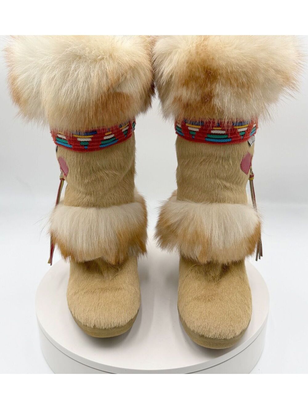 Vintage Tecnica Skandia Apres Ski Boots Tan Goat Fur Cowhide EU 37 US 6 /6.5